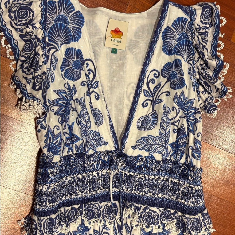 Farm Rio Blue & White Floral V-Neck Maxi Dress - Picture 4 of 7
